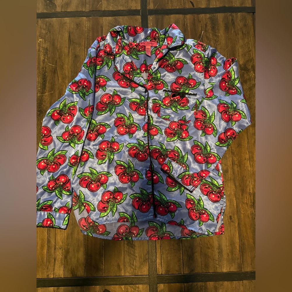 Betsey Johnson Cherry Print Satin Blouse